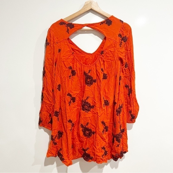Free People Austin Embroidered Bohemian Mini Dress Red Orange - Picture 6 of 12